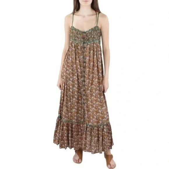 FREE PEOPLE FLORAL PRINT TEA-LENGTH SUNDRESS SMALL B1524 - Picture 1 of 4